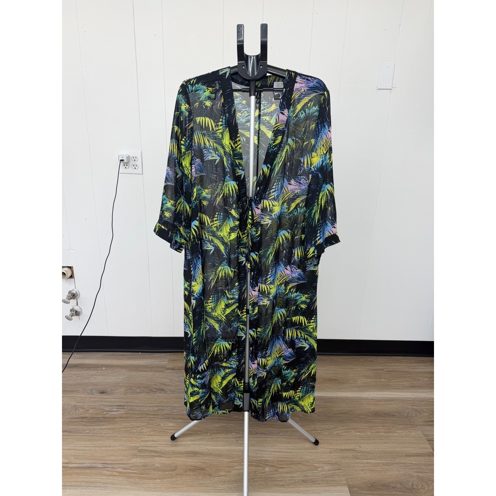 Torrid Swim Cover Up Womens 2 Black Palm Leaf Excellent Sheer Chiffon Kimono